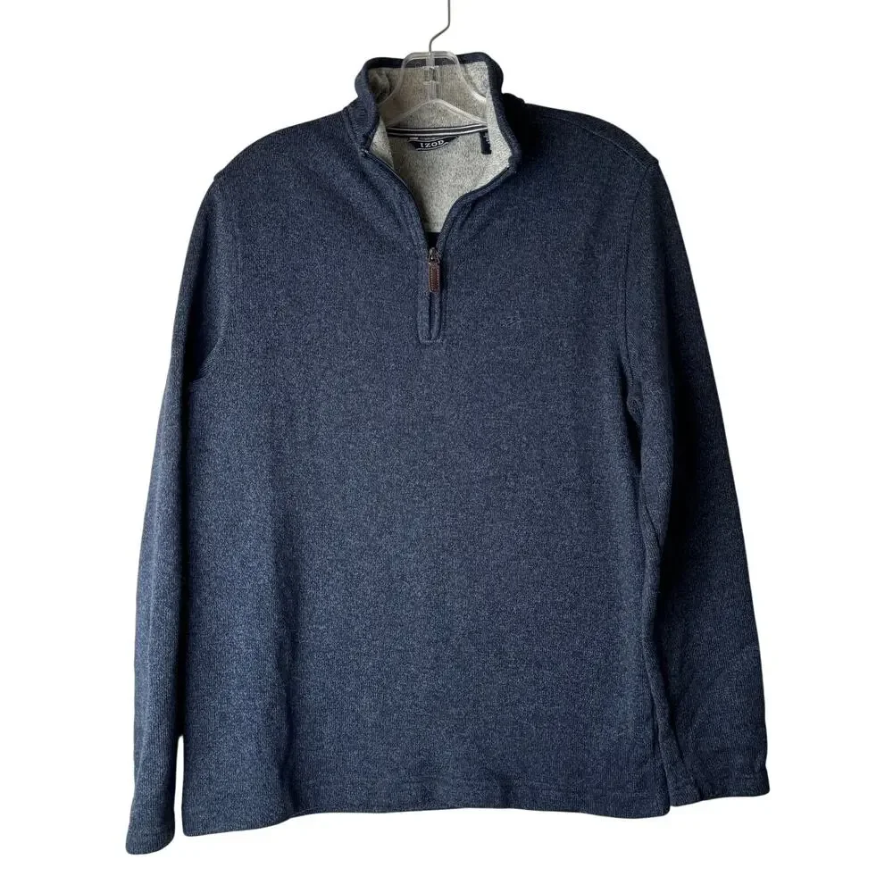 Izod Rugby Quarter Zip Sweater Heathered Blue Medium